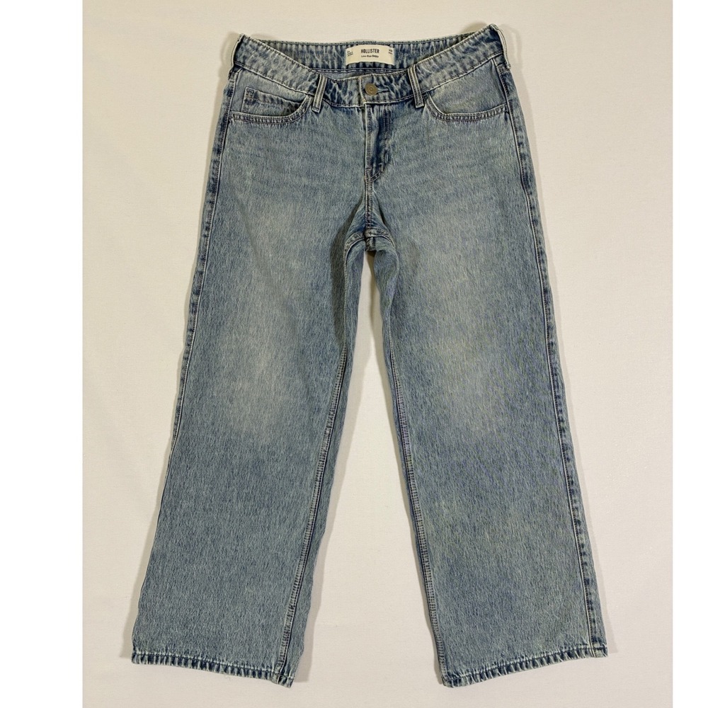 Hollister Low-Rise Baggy Jeans Light Wash Blue Denim W28 Short 6S Wide Leg
